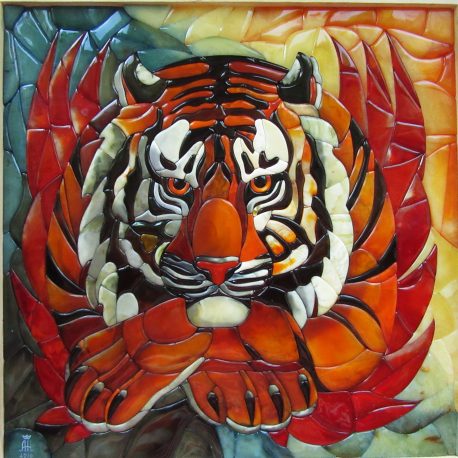 "Огненный тигр" картина тигр из янтаря